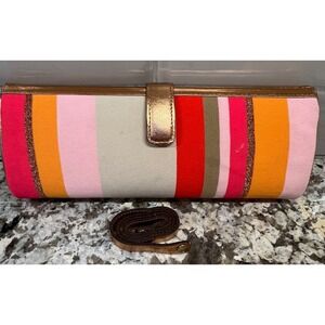 Petro Zillia Striped Clutch‎ Bag Wristlet Rose Gold Trim Colorful